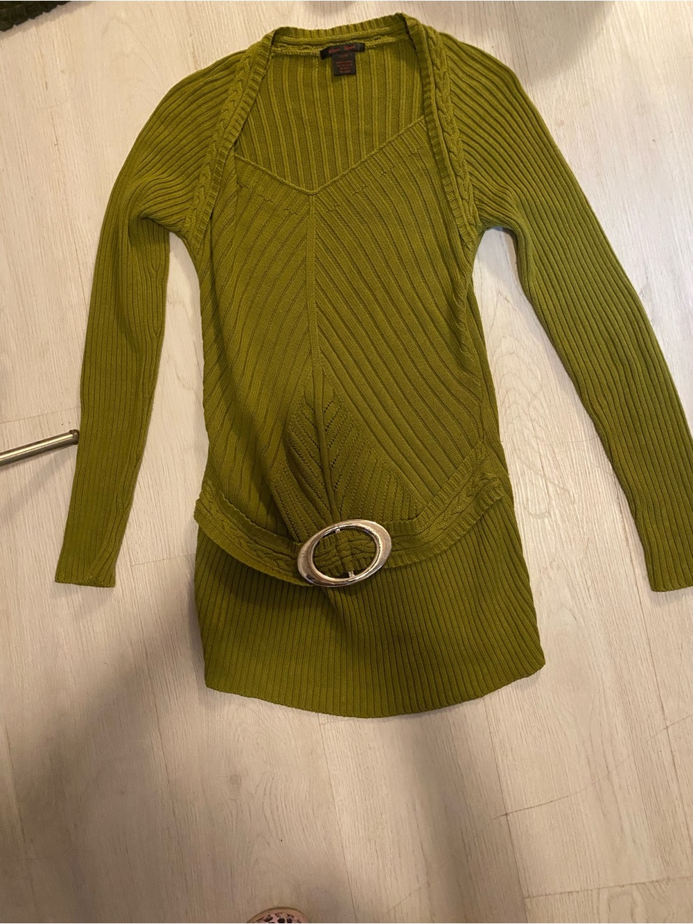 Long Sleeve Olive Mini Sweater Dress with Belt